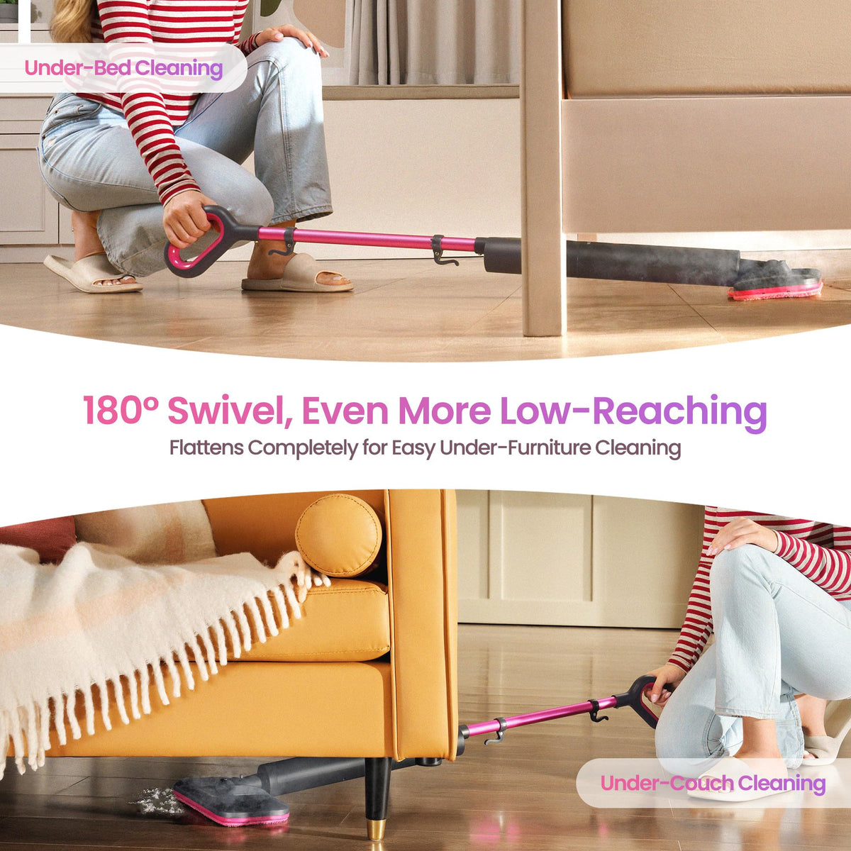 Self-standing design allows quick breaks during cleaning tasks.