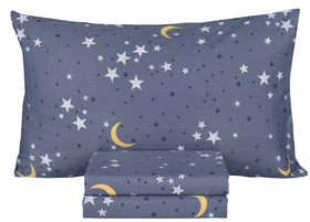 Scientific Sleep Moon & Stars flat sheet offers breathable comfort for kids.