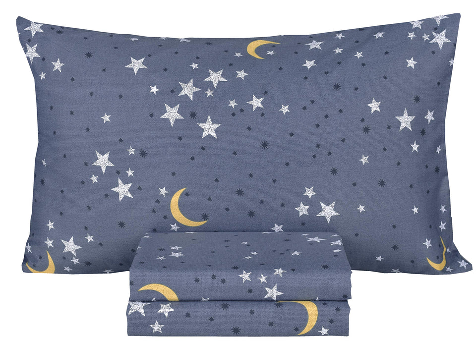 Scientific Sleep Moon & Stars flat sheet offers breathable comfort for kids.