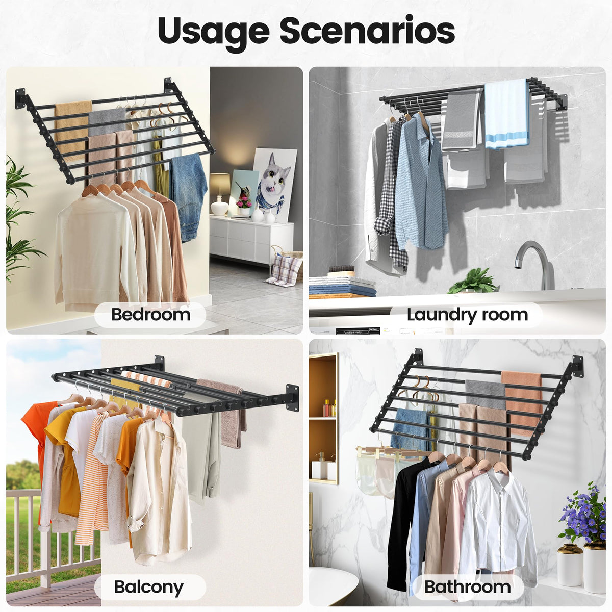 Scisum drying rack in use, drying towels and garments indoors