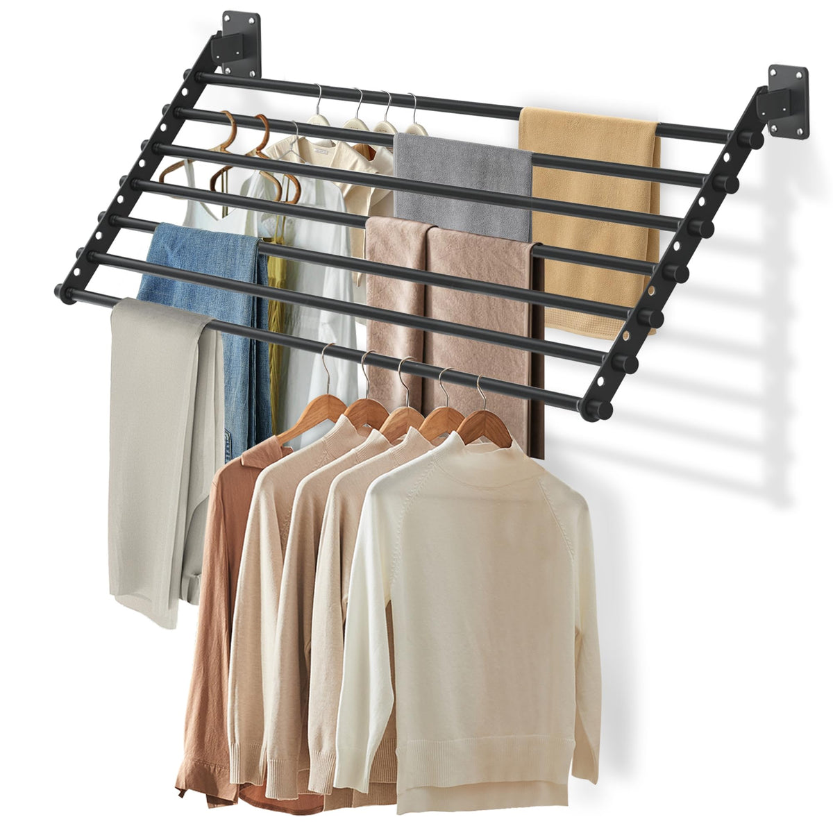 Scisum wall-mounted drying rack folded flat against the wall for easy storage