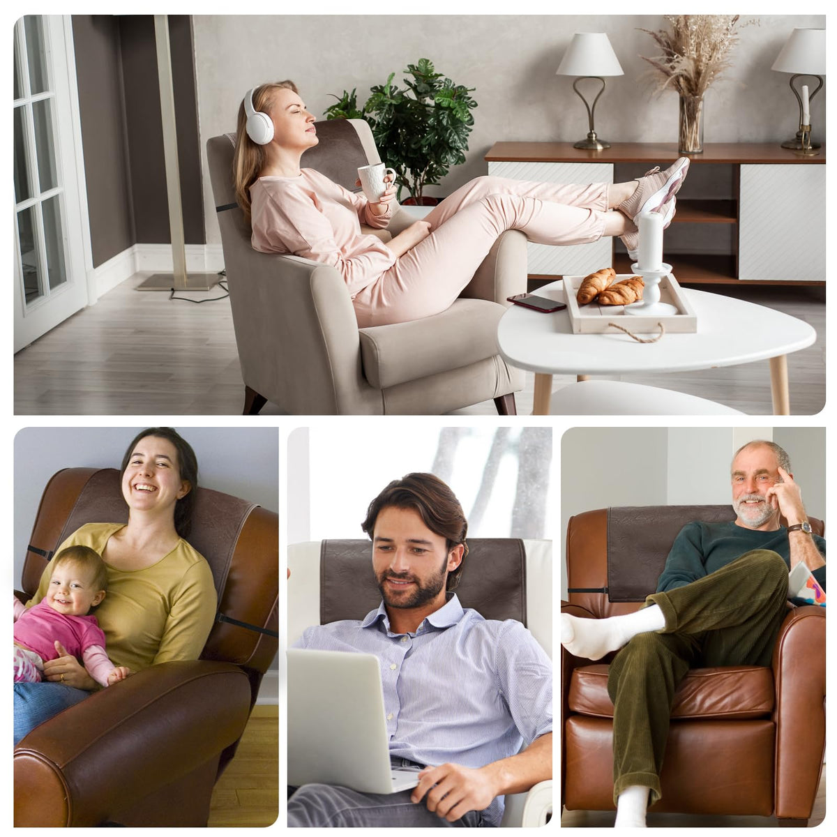 SCNK 17x27 headrest cover fits most recliners with snug elastic strap.