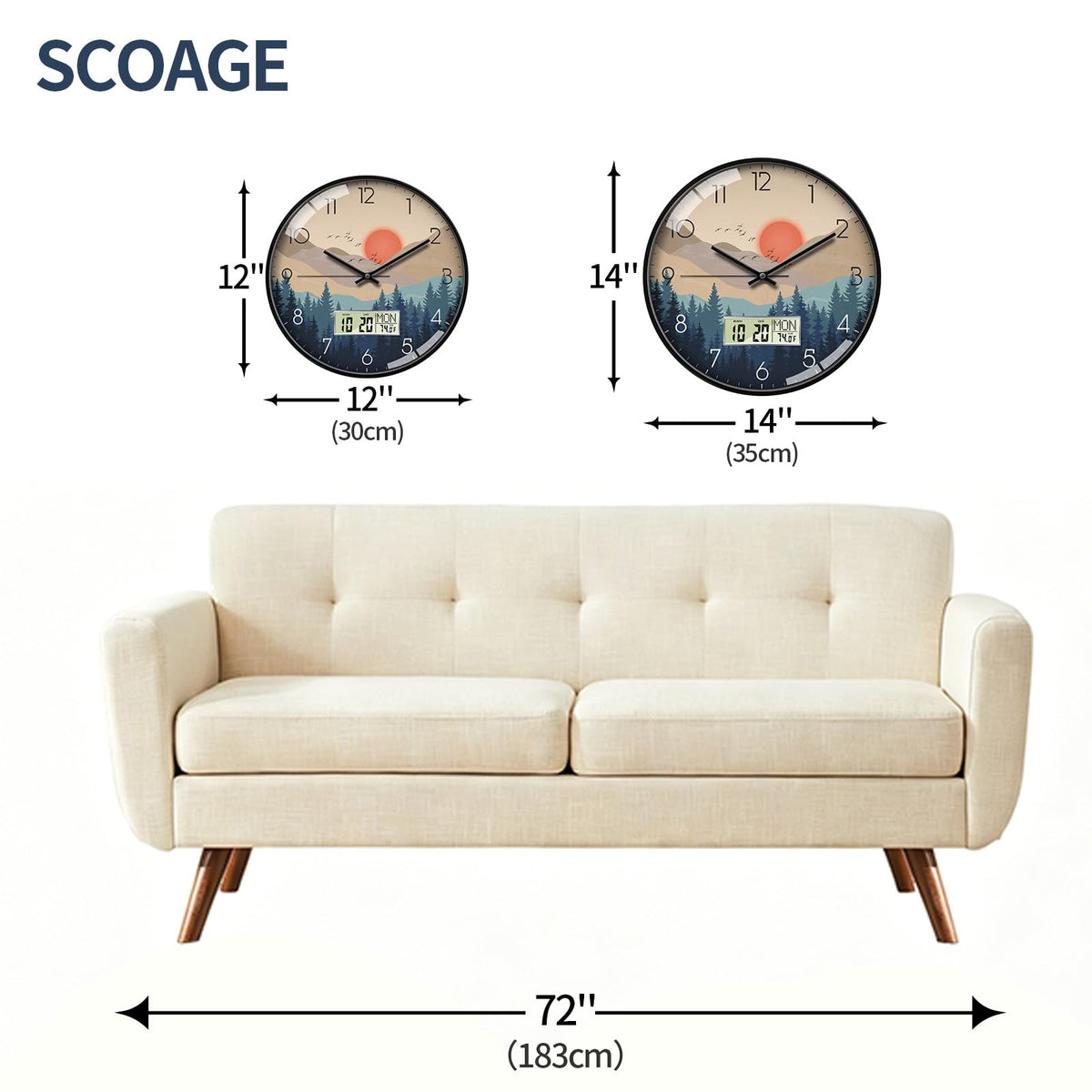 SCOAGE Wilderness Sunset 12-inch clock back view showing easy mounting and sturdy build.