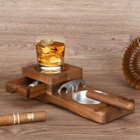 Scotte tray with built-in drawer stores lighters and tools within reach
