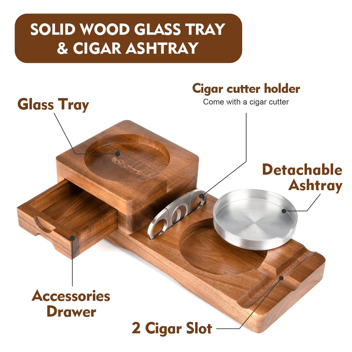 Scotte wooden ashtray with aluminum removable insert for easy cleaning and durable daily use