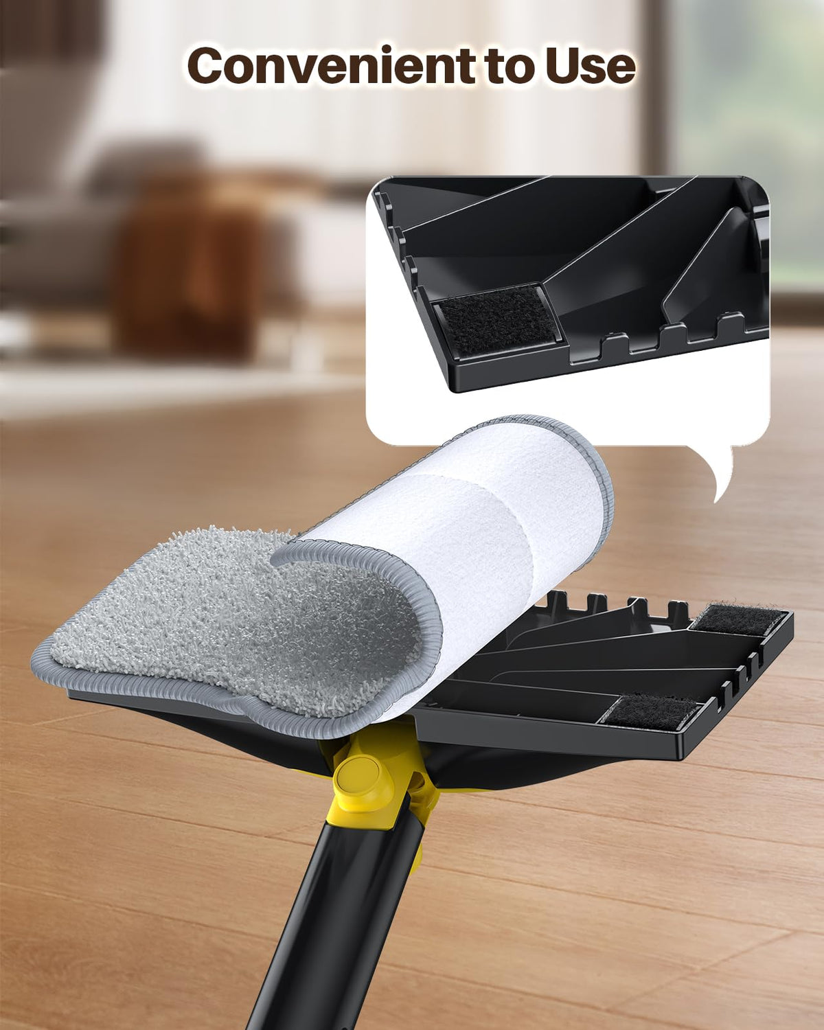 ScrubWiz replacement pads attach to steam mop heads across surfaces