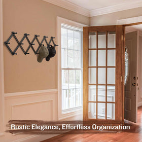 SCUNDA versatile storage holds coats, hats, mugs, and bags in one place.