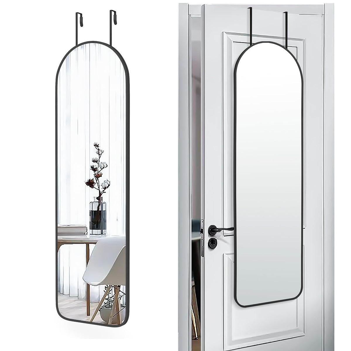 SCWF-GZ 47x14 arch mirror on door shows full-length reflection for outfits