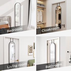 SCWF-GZ 47x14 full-length mirror on wall with black aluminum frame and clear reflection