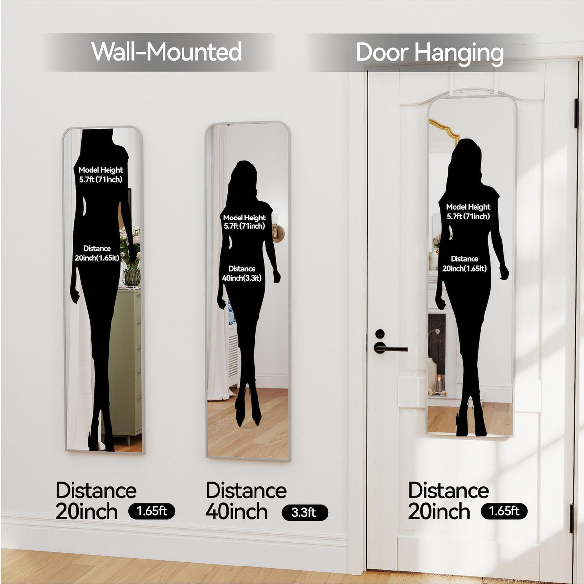 SCWF-GZ wall-mounted dressing mirror with aluminum frame for modern rooms.