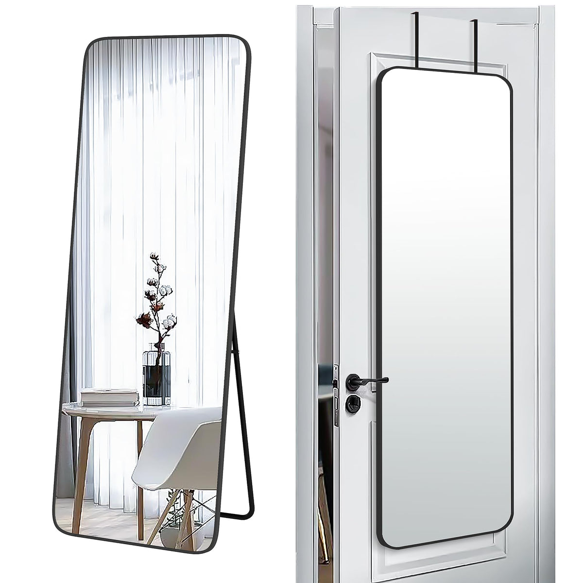 SCWF-GZ 57x20 door-hanging mirror offers full-body view for quick outfit checks.