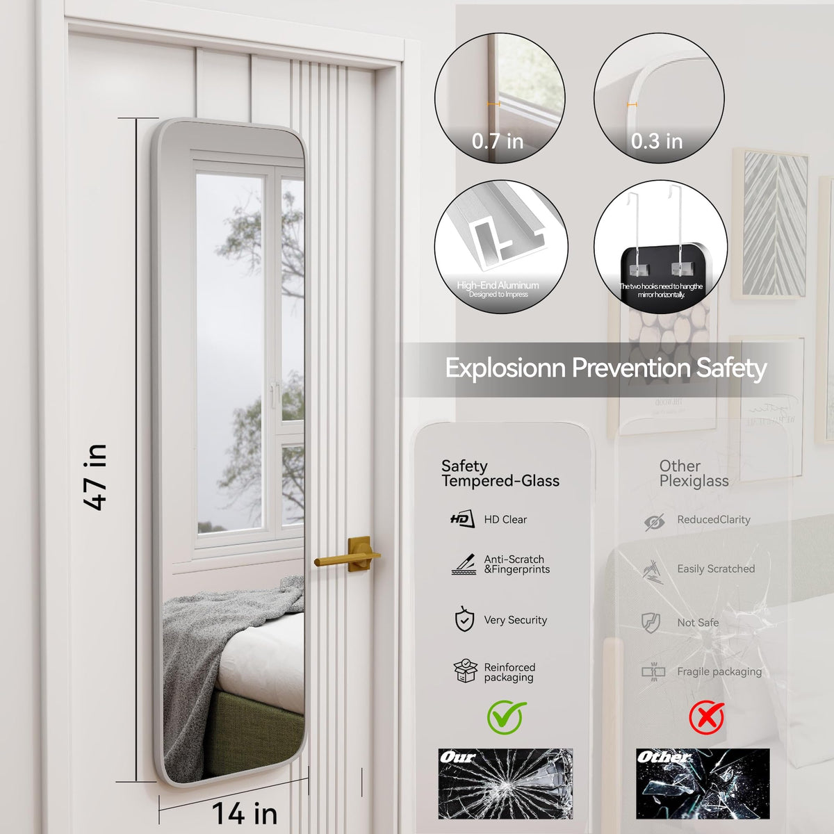 SCWF-GZ door-hanging mirror provides flexible placement for quick checks