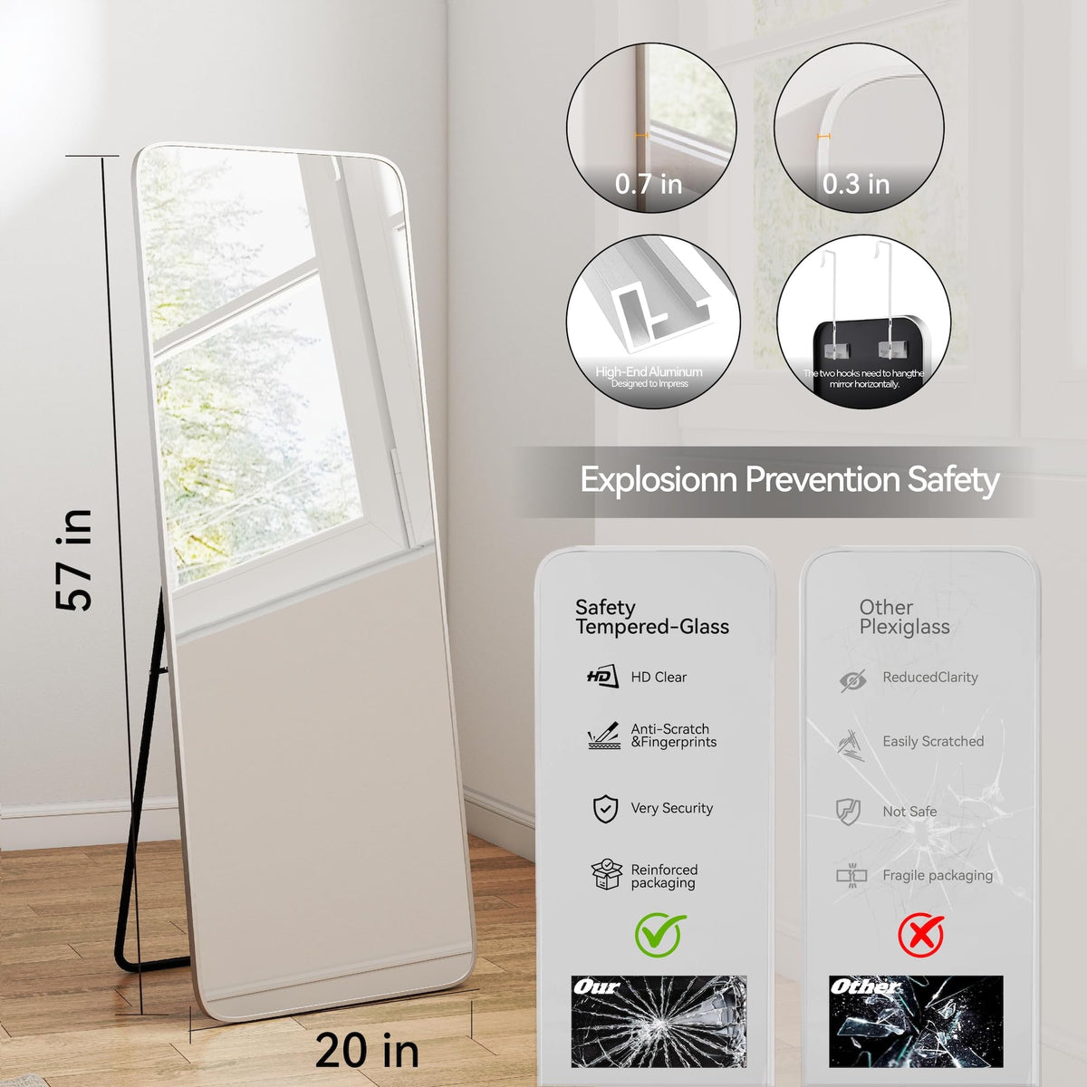 SCWF-GZ tempered glass panel ensures clear, distortion-free reflection.