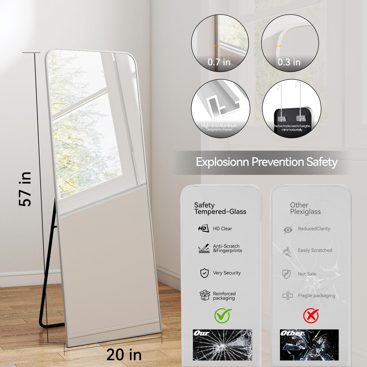 SCWF-GZ tempered glass mirror delivers clear, distortion-free reflection