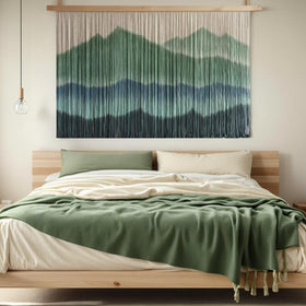 Green-dyed Sdjazl macrame adds depth to entryways and bedrooms.