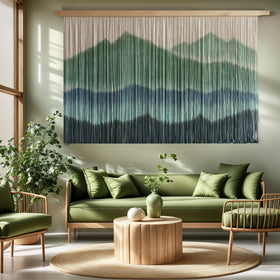 Sdjazl macrame wall hanging in green dip-dyed tones for cozy living room ambiance.