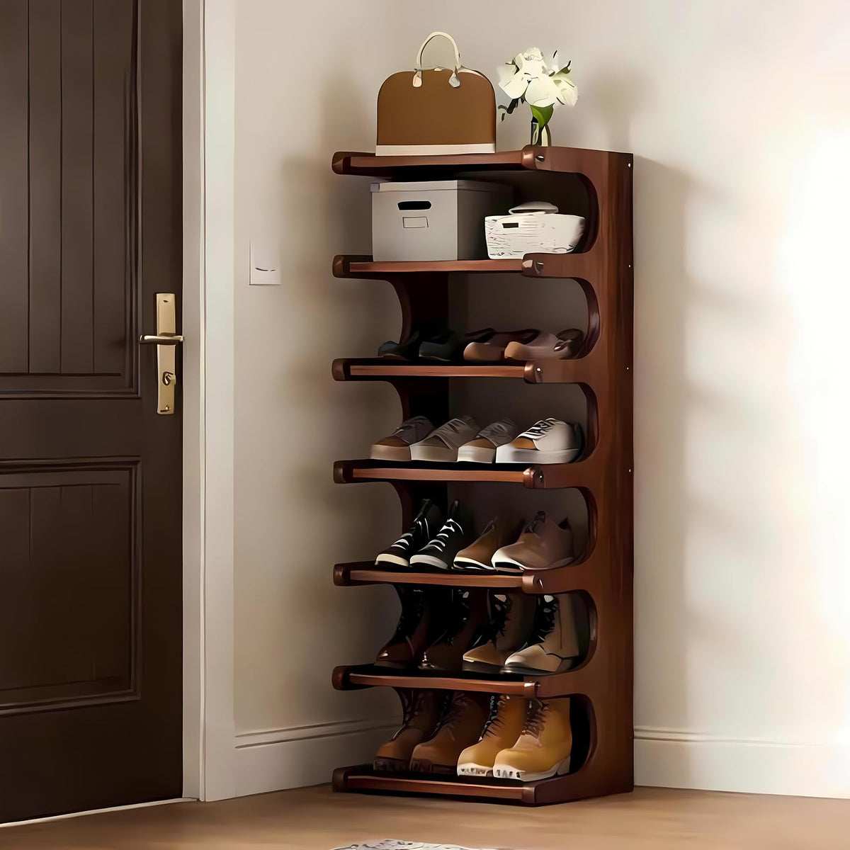 sdowens bamboo shoe rack wood grain complements bedrooms and entryways
