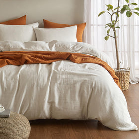 SE SOFTEXLY Muslin duvet cover queen size close-up fabric showing breathable cotton texture