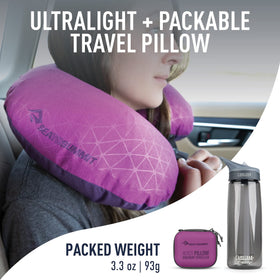 Sea to Summit Aeros neck pillow magenta with compact case for easy packing
