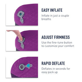 Sea to Summit Aeros neck pillow inflated size shown for adjustable firmness on trips