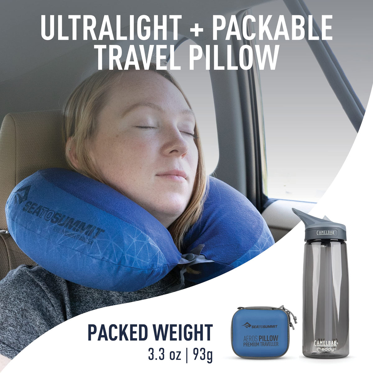 Sea to Summit Aeros neck pillow in zipper case, compact travel-ready