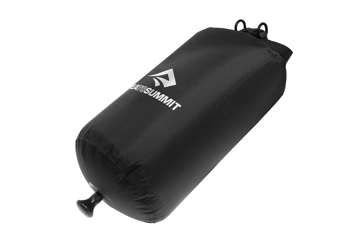 Sea to Summit pocket shower rolled-top close-up with quick-hanging setup for easy use