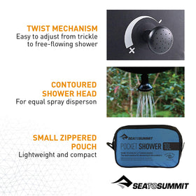 Sea to Summit pocket shower twist valve enabling on/off control and steady spray