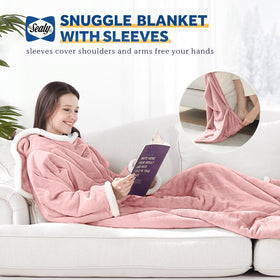 Sealy blanket with sleeves for hands-free use during TV or reading