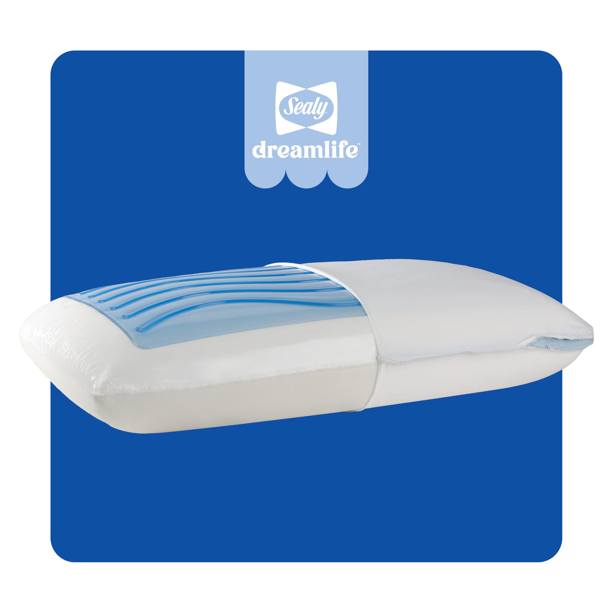 Sealy Dreamlife king memory foam pillow closeup showing neck support.