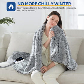 Sealy heated throw side view showing plush Sherpa lining and softness.
