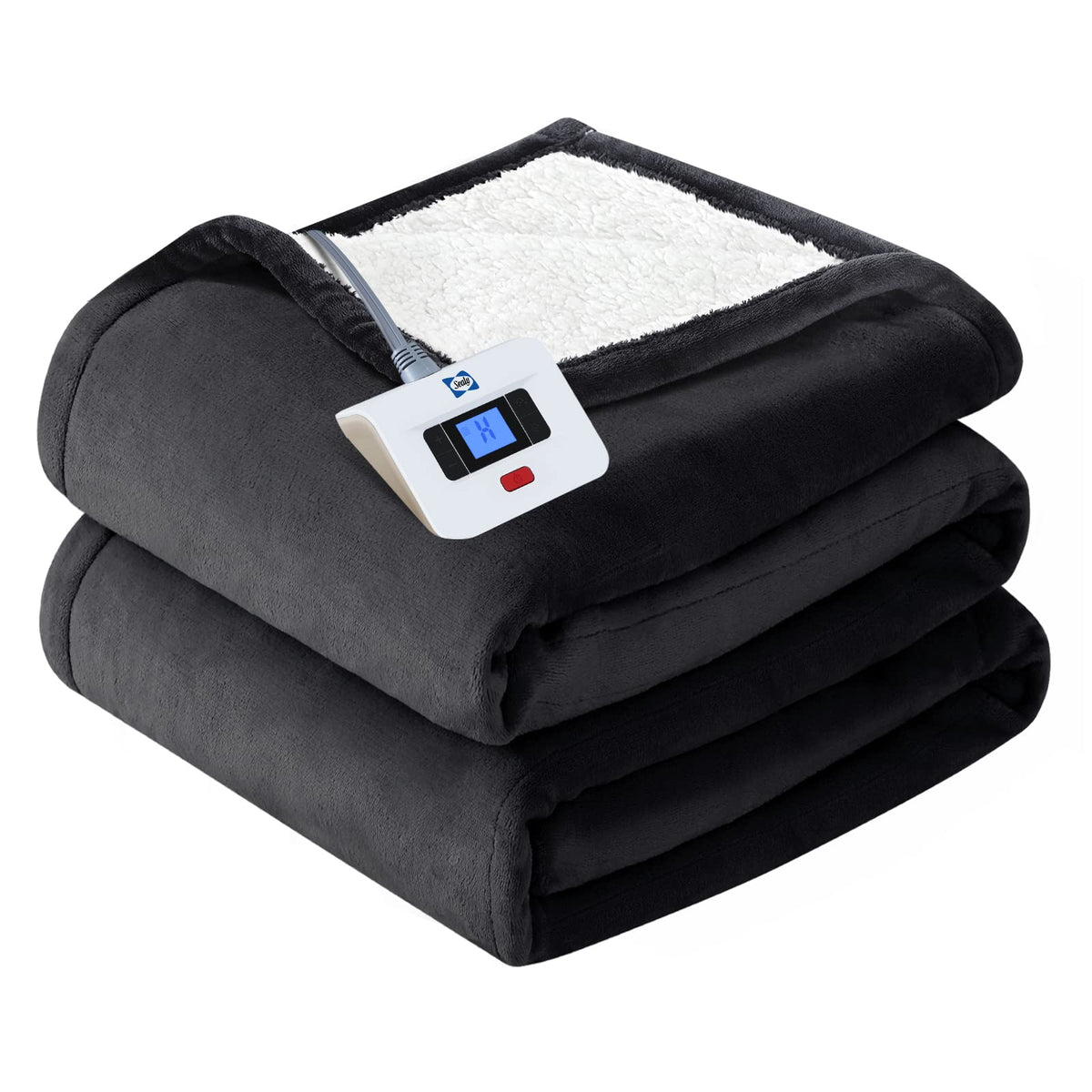 Sealy electric blanket twin on bed shows soft flannel and sherpa warmth