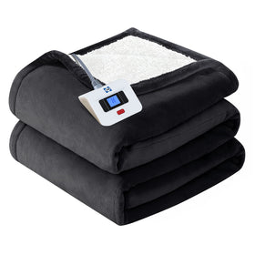 Sealy electric blanket twin on bed shows soft flannel and sherpa warmth