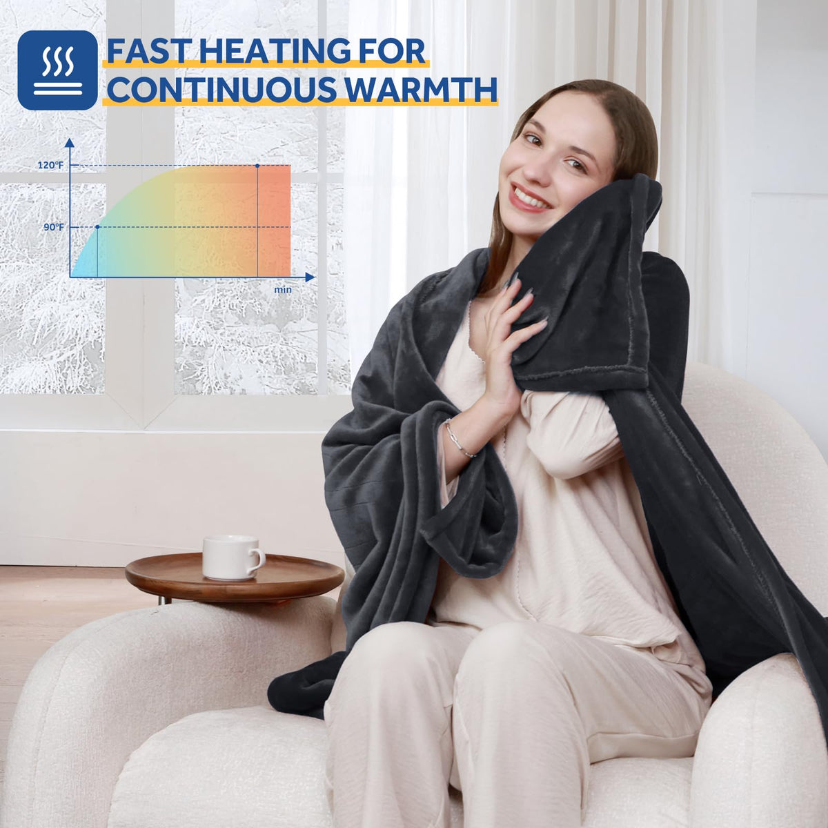 Sealy heated throw is machine washable for easy care.