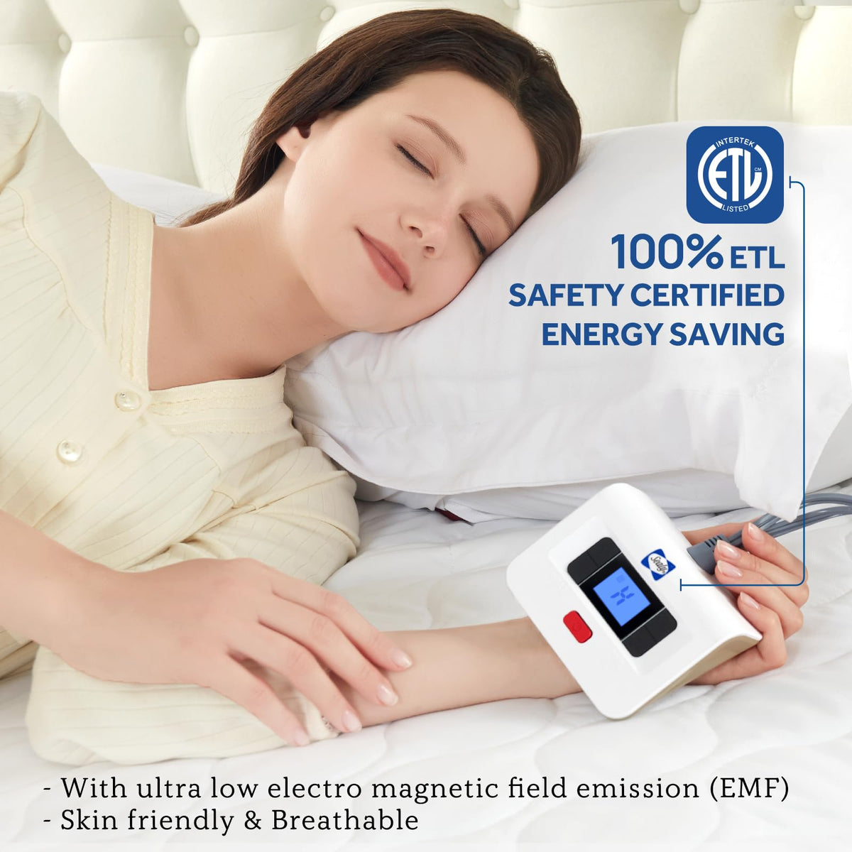Sealy heated mattress pad care instruction indicates machine washable convenience for quick cleaning