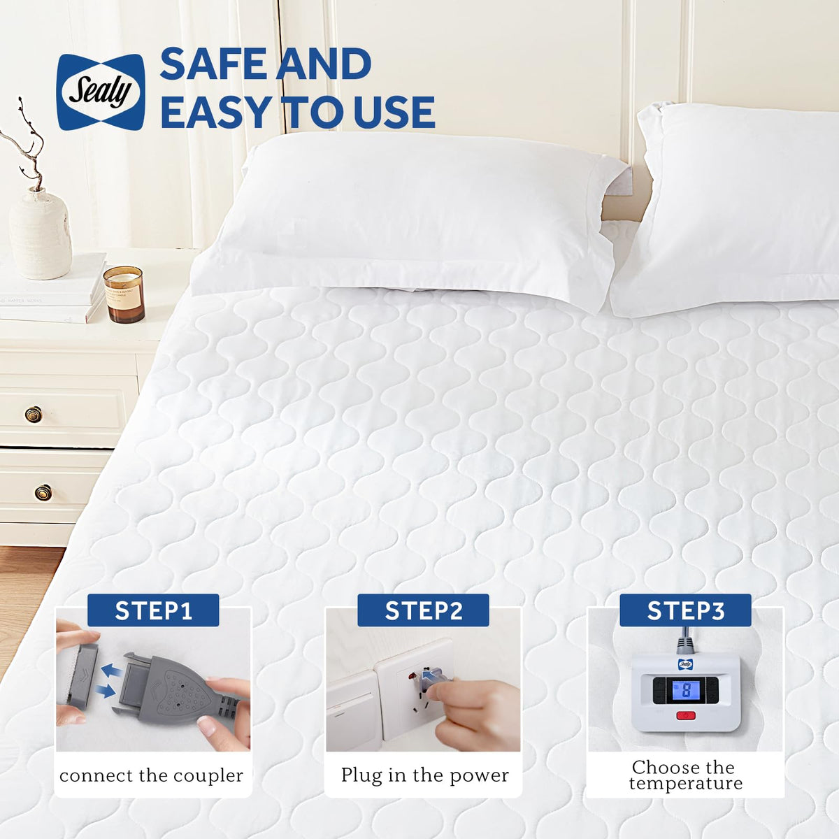 Sealy heated mattress pad safety label confirms ETL certification for reliable heating