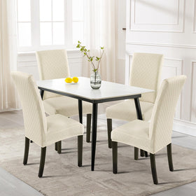 SearchI dining chair slipcovers stretch to fit Parsons chairs for a seamless silhouette.