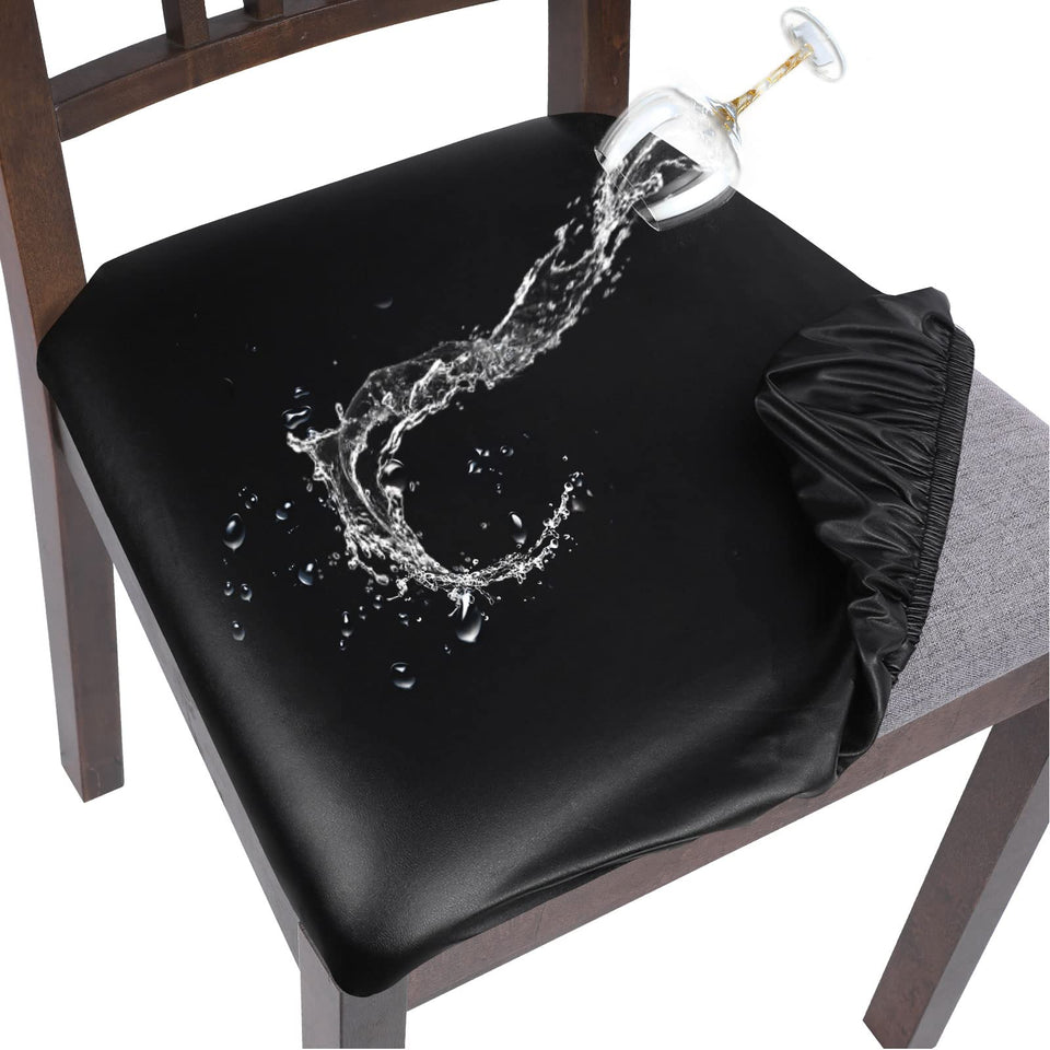 SearchI waterproof PU leather seat cover on a dining chair protects against spills.