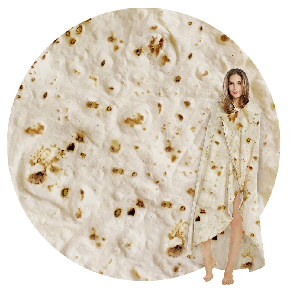 SeaRoomy burritos blanket in giant round form, ideal for cozy lounging and playful photos.