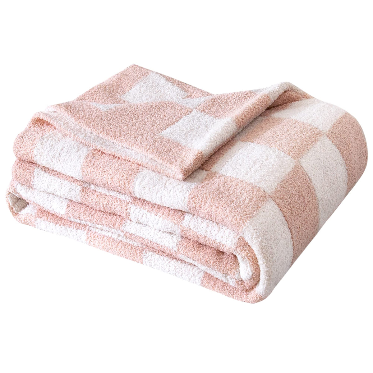 SeaRoomy pink checkered throw blanket on bed showing soft comfort