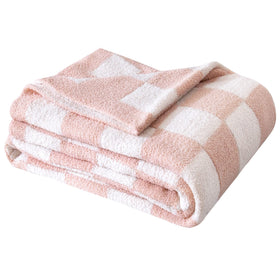 SeaRoomy pink checkered throw blanket on bed showing soft comfort