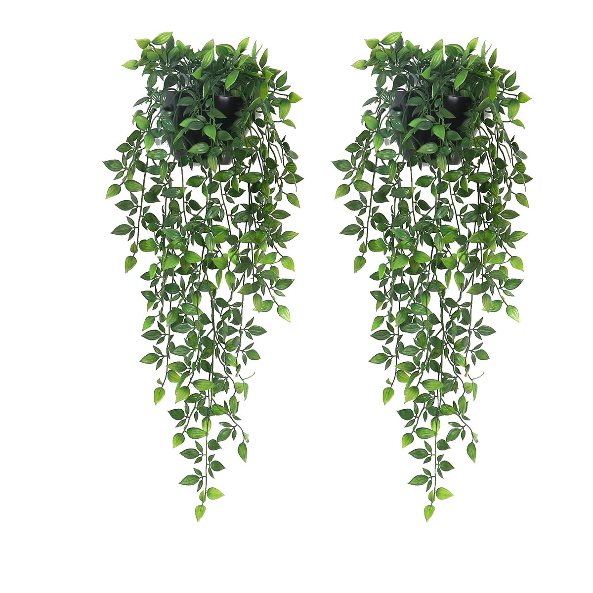 Season 2 Season artificial hanging plants with wall planter create year-round interior greenery.