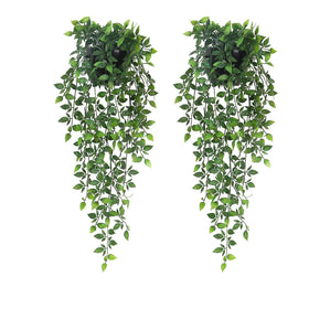 Season 2 Season artificial hanging plants with wall planter create year-round interior greenery.