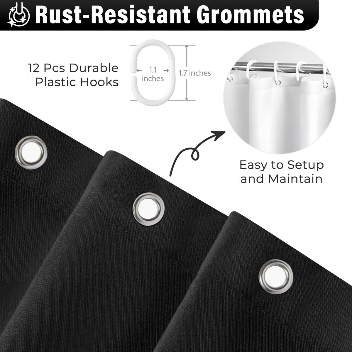 Seasonwood 72x72 curtain with 12 eyelets for easy hanging.