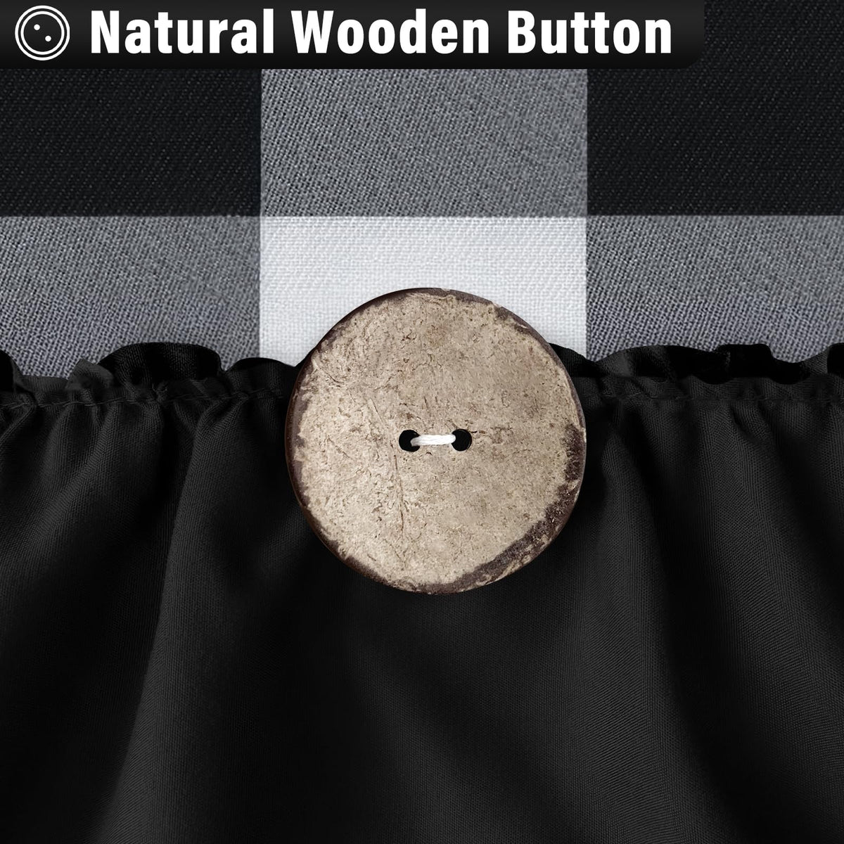Seasonwood black ruffle detail adds privacy with chic farmhouse flair.