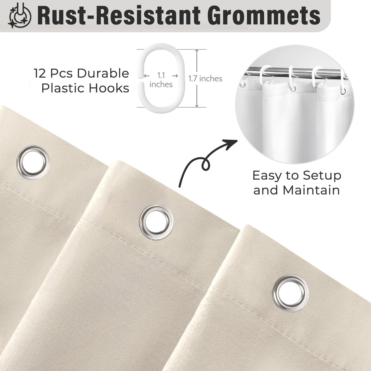 Seasonwood beige curtain is machine washable for easy care.