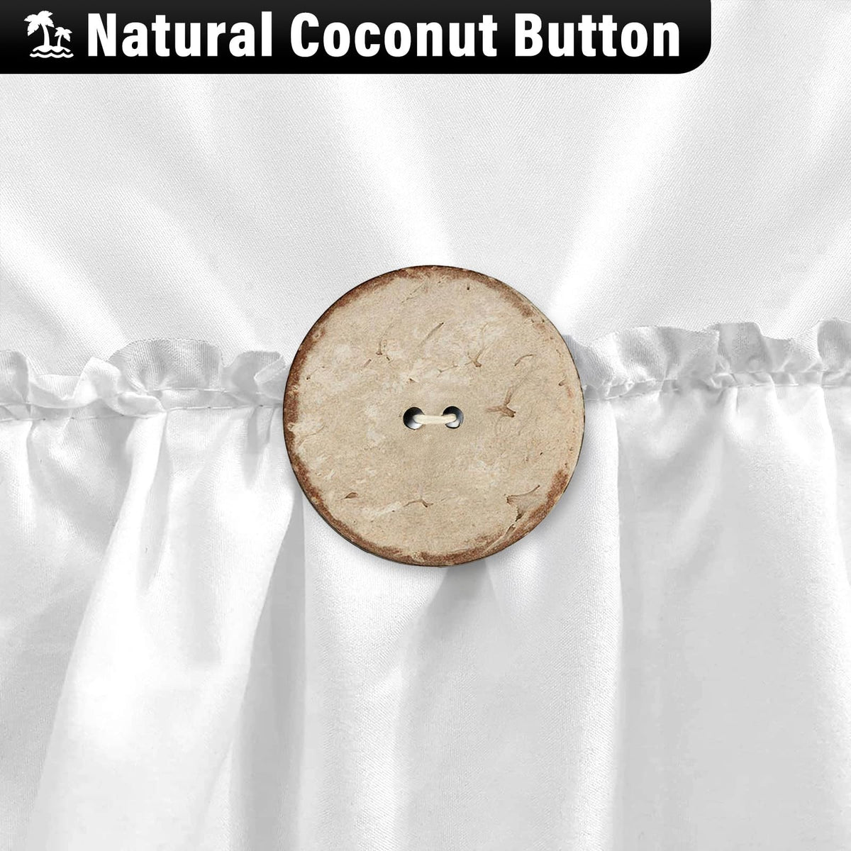 Close-up of natural wood buttons enhances rustic bathroom decor.