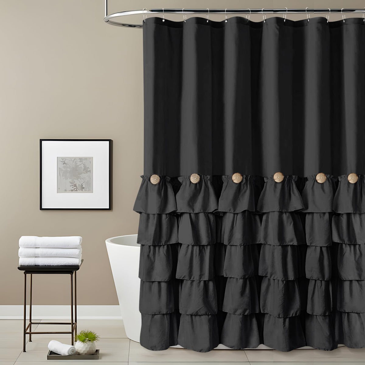 Seasonwood machine-washable curtain stays rust-free and simple to clean.