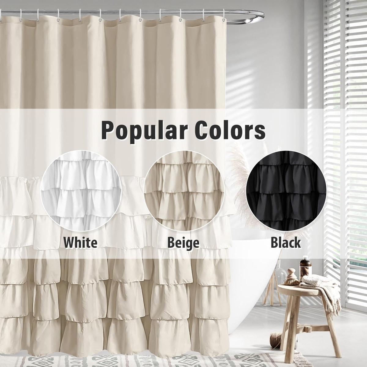 Seasonwood rustic beige curtain with wood buttons adds vintage flair.