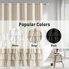 Seasonwood rustic beige curtain with wood buttons adds vintage flair.