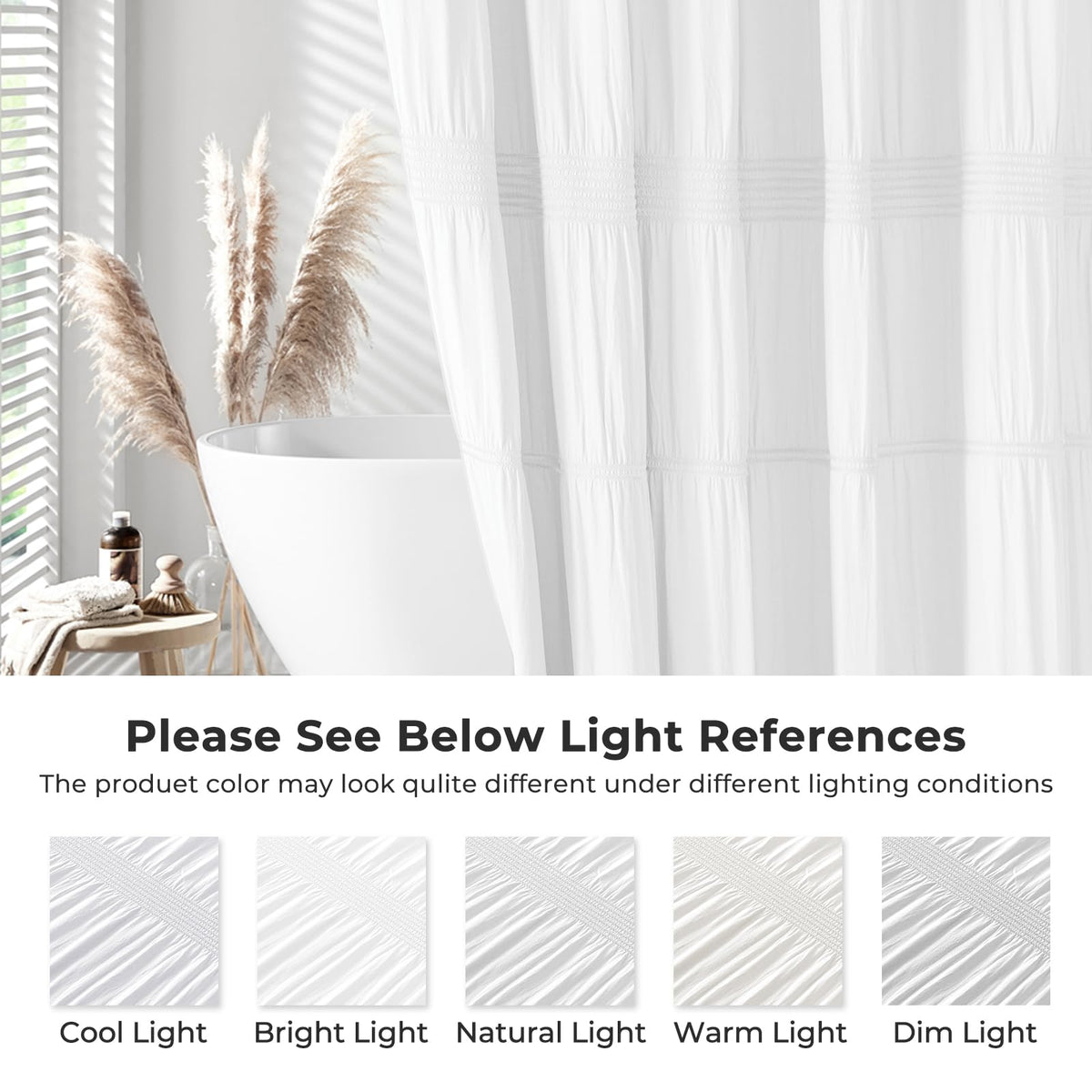 Seasonwood white curtain 72x72 fits most tubs and showers